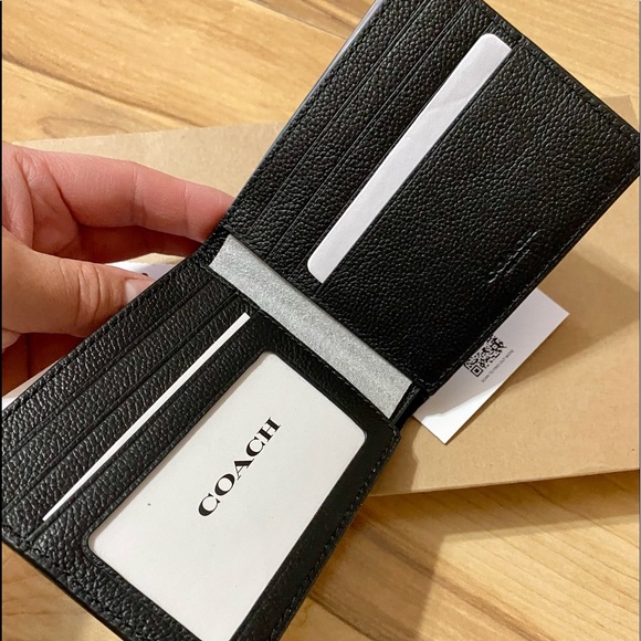💯NEW/OUTSTOCK🆕Coach Men Wallet/with ID window/black/leather - Picture 2 of 5